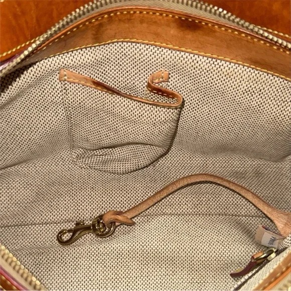 Vintage 2005 Dooney & Bourke Pink and Tan Satchel with Monogram Design - Picture 3 of 15